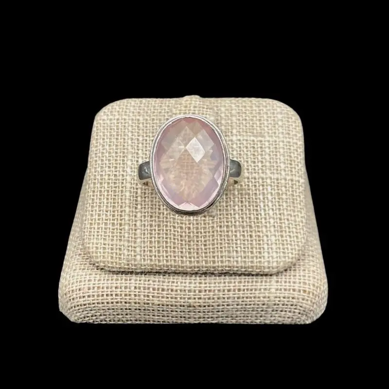 Rose Quartz Ring – Oval Gemstone In Sterling Silver Setting 1