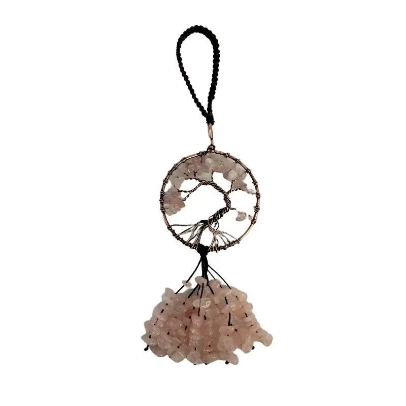 Rose Quartz Tree Of Life Keychain – Mirror Hanging Charm 1