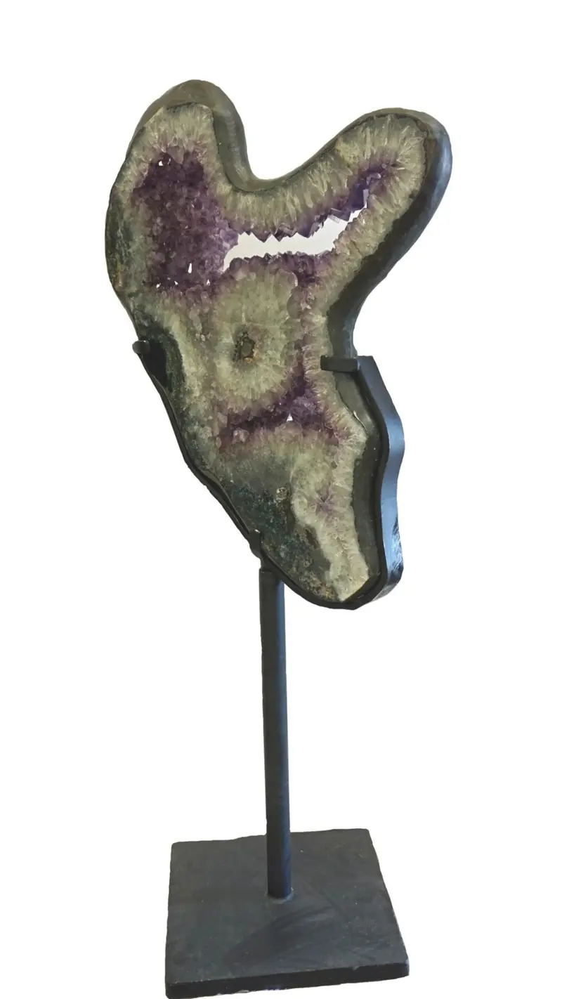 Rotating Amethyst Geode Slice – Carved Specimen On Motorized Stand 1