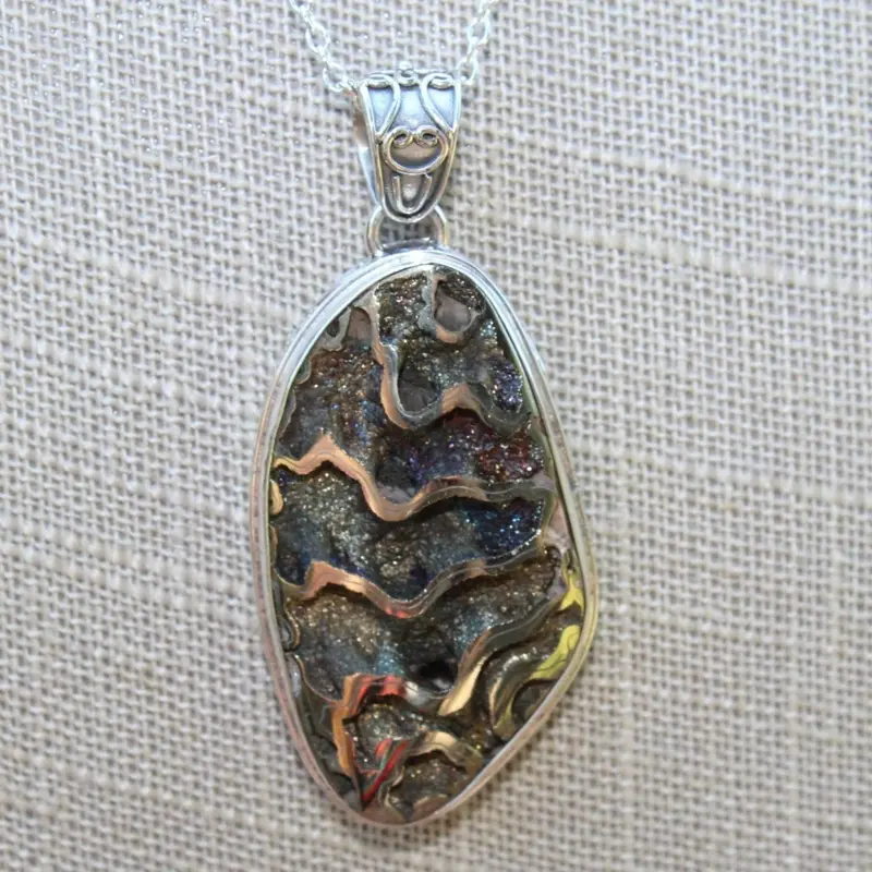 Russian Ammonite Fossil Pendant In Sterling Silver Setting 1