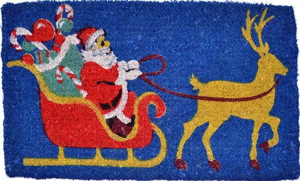 Santa Sleigh Holiday-Themed Coconut Fiber Doormat 1