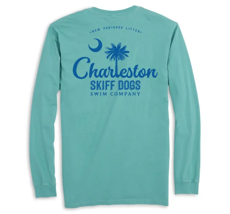 Seafoam And Blue Long Sleeve Pocket Tee – Skiff Dogs Hometown Series 1