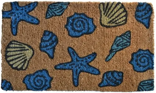 Seashell Motif Natural Coconut Fiber Doormat 1