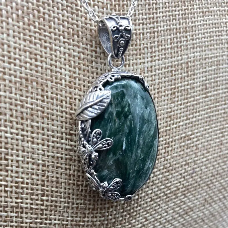 Seraphinite Dragonfly Pendant Necklace In Sterling Silver 1