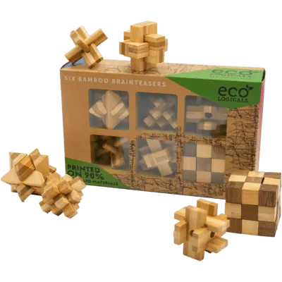 Set Of 6 Bamboo Logic Puzzles – Eco-Conscious Brain Teasers 1