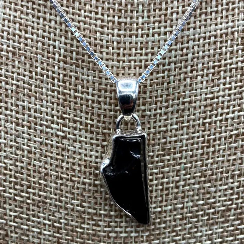 Shungite Pendant On Sterling Silver Box Chain For Protection 1
