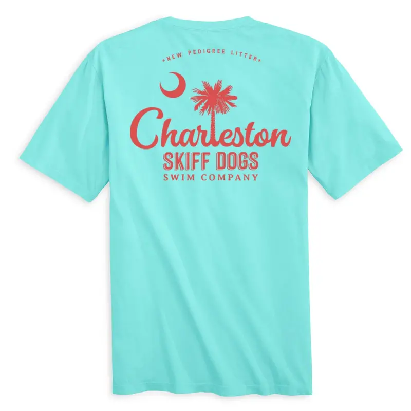 Skiff Dogs Hometown Aquamarine And Red Pocket T-Shirt 1