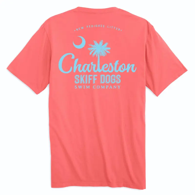 Skiff Dogs Hometown Coral And Light Blue Pocket T-Shirt 1