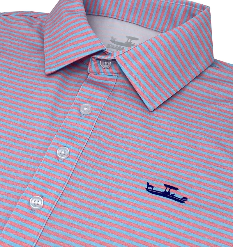 Skiff Dogs Slack Tide Polo In Coral & Light Blue – Vibrant Nautical Design 1