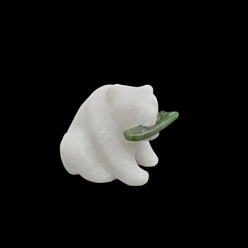 Star Marble Polar Bear Carving Holding Nephrite Jade Fish 1