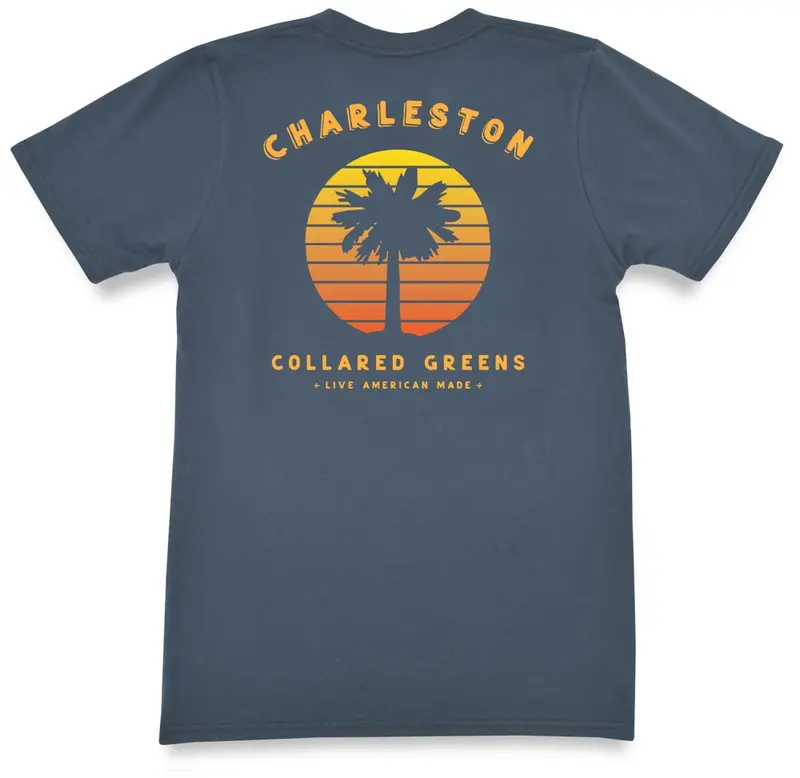 Steel Blue Vintage Sunset Short Sleeve T-Shirt 1