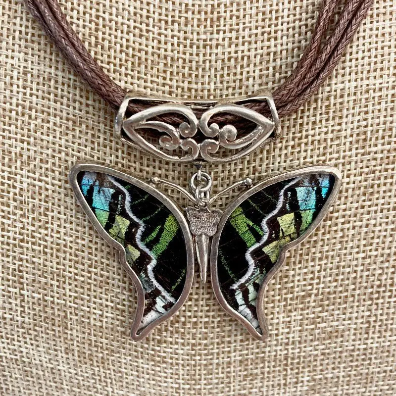 Sterling Silver Butterfly Wing Necklace – Genuine Specimen Pendant 1