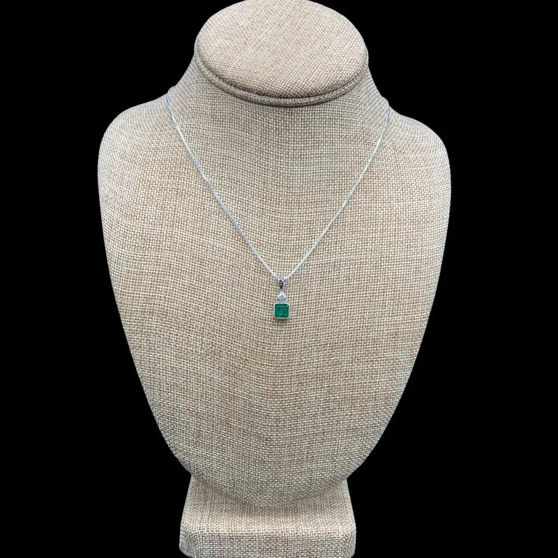 Sterling Silver Emerald Diamond Pendant – Handcrafted Gemstone Jewelry 1