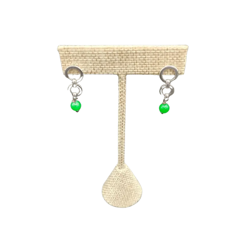 Sterling Silver Green Jade Drop Earrings 1