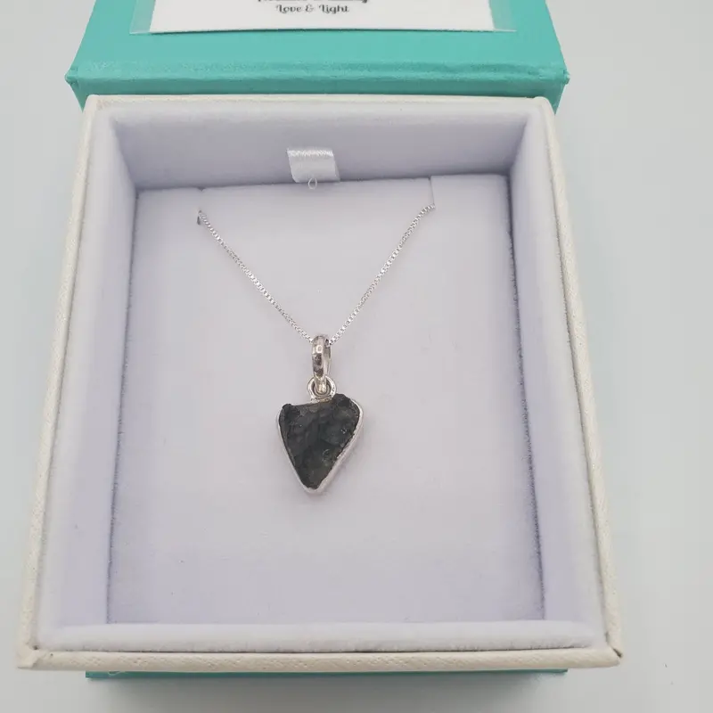 Sterling Silver Triangular Moldavite Pendant Necklace 1