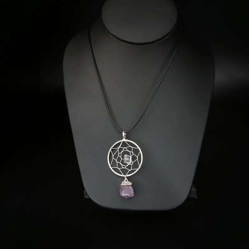 Stone Dream Catcher Pendant Necklace – Natural Mineral Jewelry Design 1