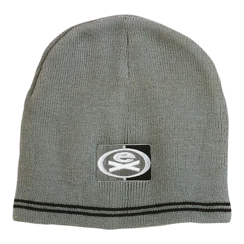 Striped Skull Design Acrylic Beanie – Custom Embroidered Option 1
