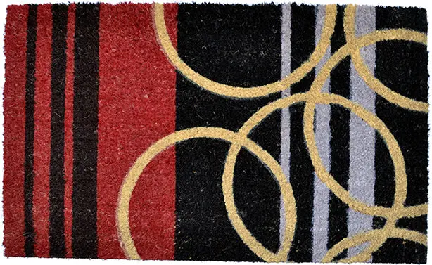 Stripes-And-Rings Pattern Vinyl-Coir Doormat 1