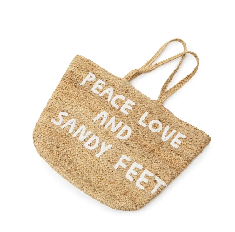 Sugarboo & Co. Jute Tote Bag – Peace, Love & Sandy Feet Design – Bhi 1