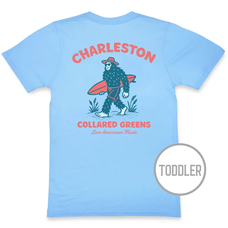Surfin’ Sasquatch Toddler Tee – Carolina Blue Short Sleeve 1