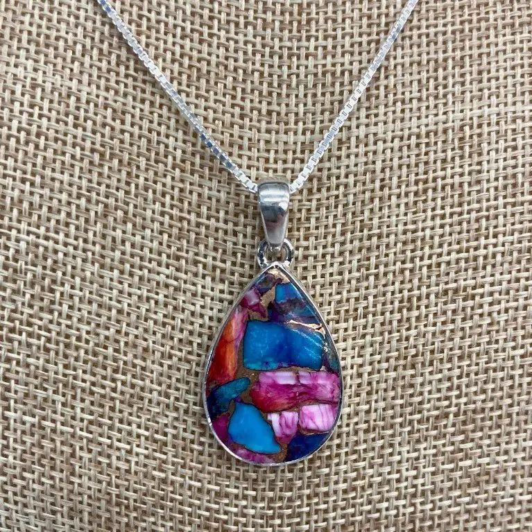 Tear-Drop Oyster Shell Turquoise Pendant In Sterling Silver 1