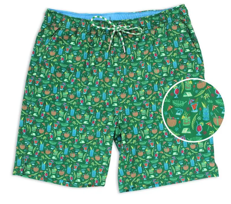 Tiki Happy Hour Green Swim Trunks Xl 1