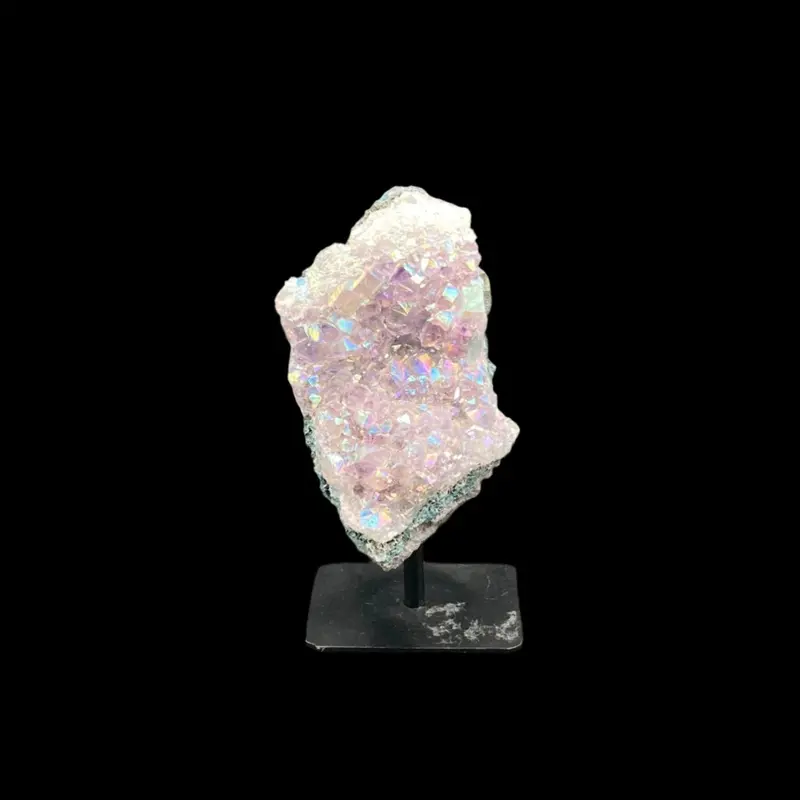Titanium-Coated Amethyst Cluster On Elegant Metal Stand 1
