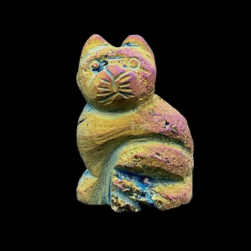 Titanium-Coated Rainbow Aura Cat Sculpture – Metaphysical Figurine 1