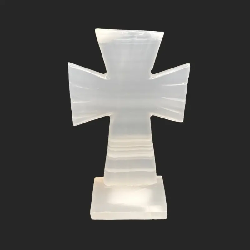 Translucent Calcite Christian Cross With Square Base – Home Altar Decoration 1