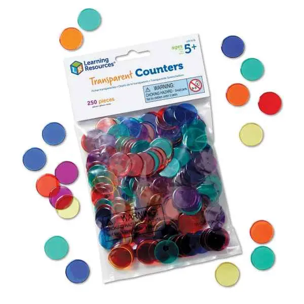 Transparent Counters – 250-Piece Assorted Color Math Manipulative Set 1
