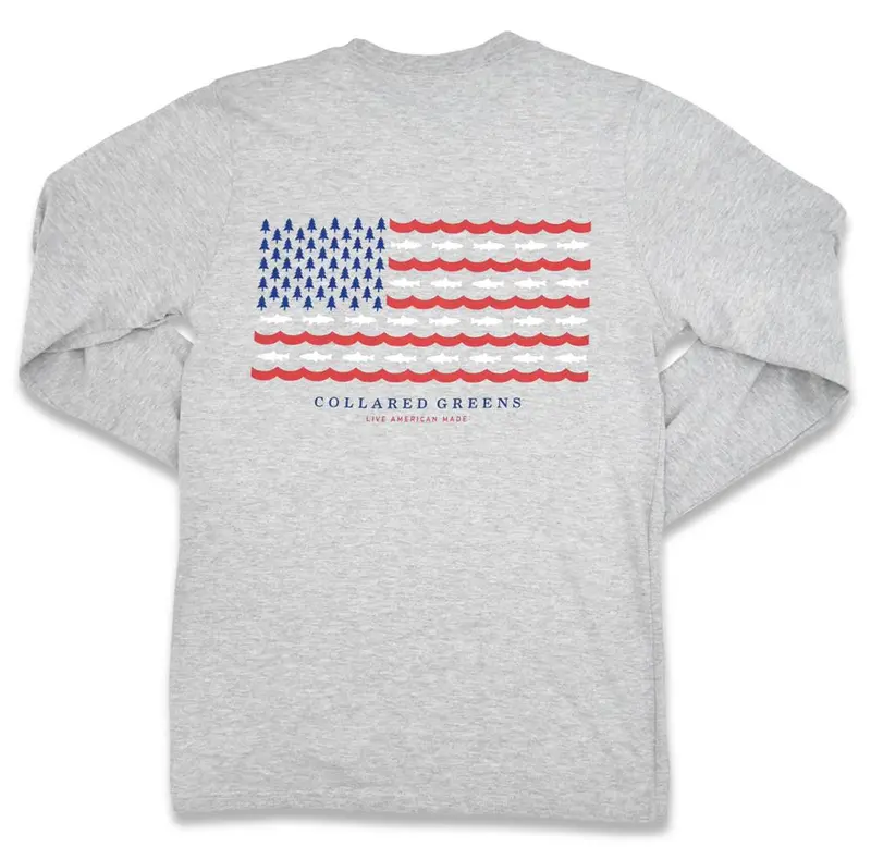Trout Flag Gray Long Sleeve T-Shirt 1