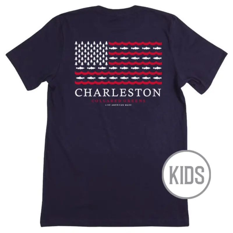 Trout Flag Kids Navy Short Sleeve T-Shirt 1