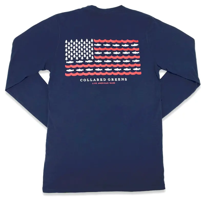 Trout Flag Long Sleeve T-Shirt In Navy 1