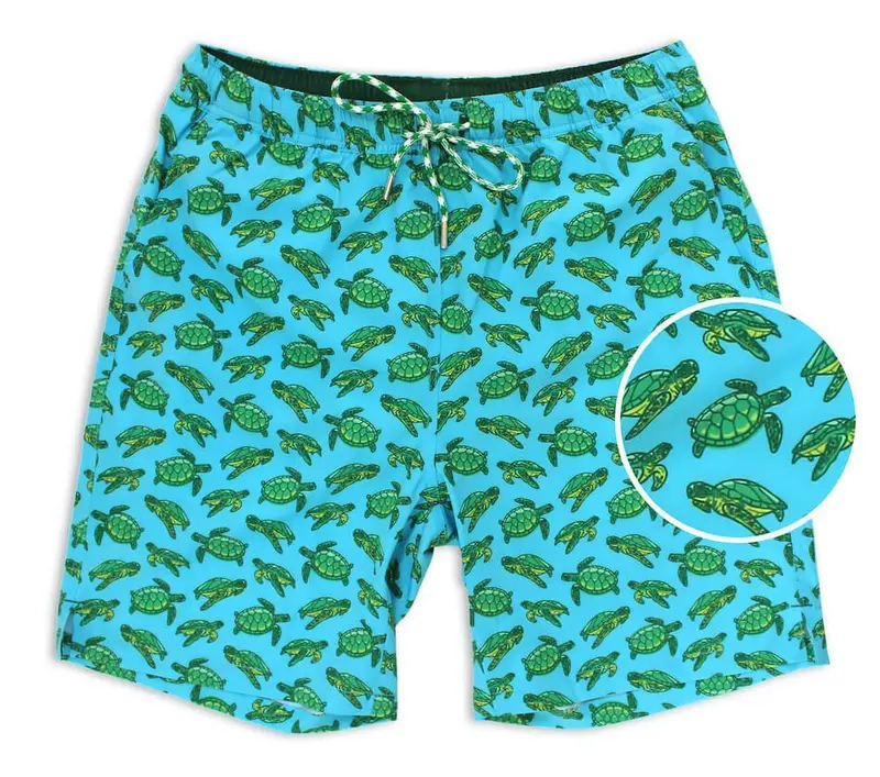Turtle Tour Turquoise Swim Trunks 1