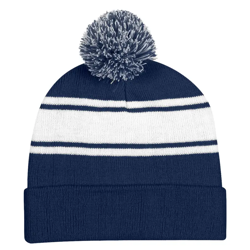 Two-Tone Knit Pom Beanie With Foldable Cuff – Unisex Style 1