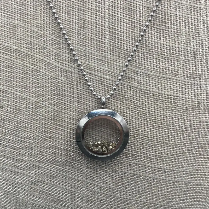 Unisex Pyrite Locket Pendant In Stainless Steel 1
