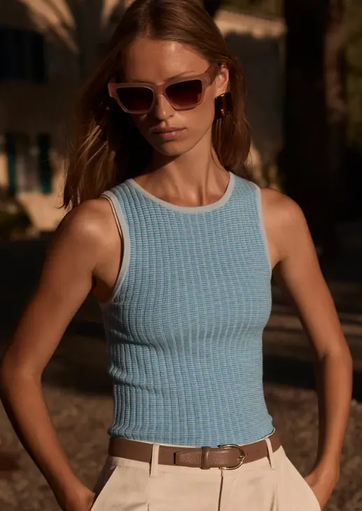Varley Hanson Ribbed Knit Tank Top In Navy Blue 1