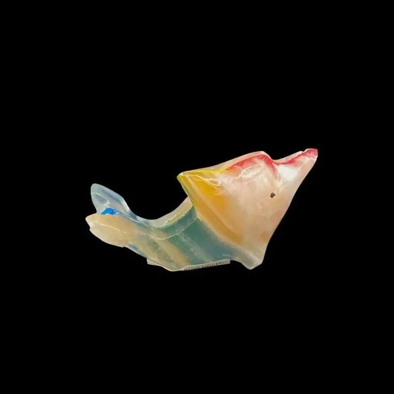 Whimsical Rainbow-Onyx Dolphin Sculpture – Hand-Carved Decor 1