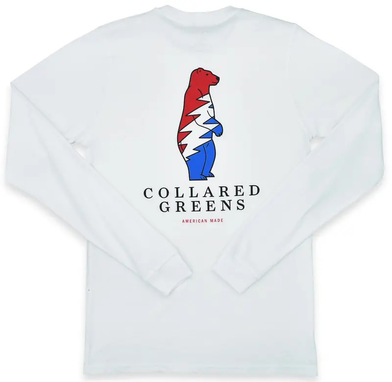 White Long Sleeve T-Shirt – 'Grateful Bear' Graphic 1
