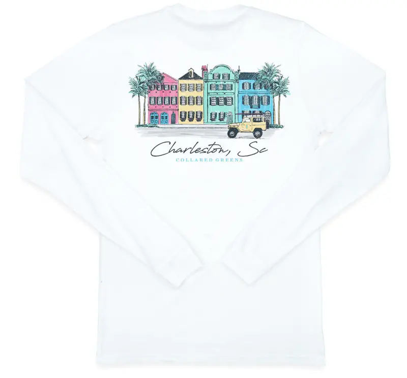 White Long-Sleeve T-Shirt – Rainbow Row Print 1