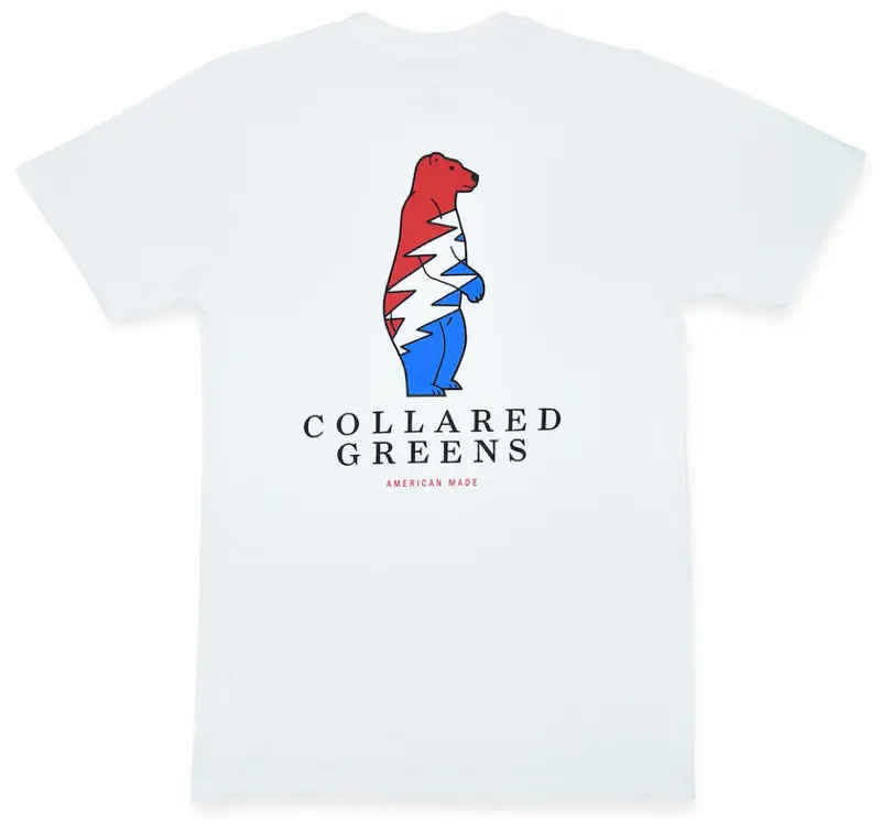 White Short Sleeve T-Shirt – 'Grateful Bear' Print 1