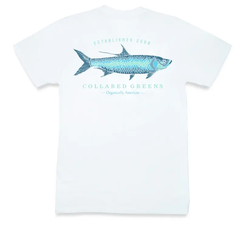 White Short Sleeve T-Shirt – Tarpon Time Art 1