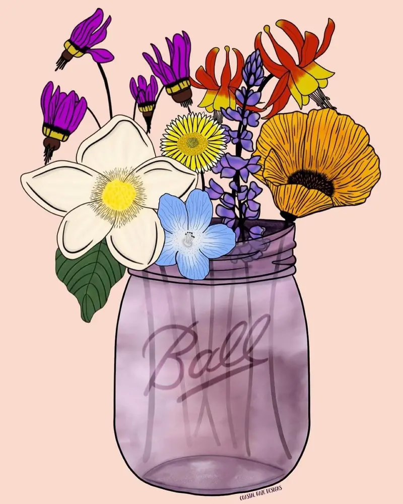 Wildflower And Bee Mason Jar Art Print 1