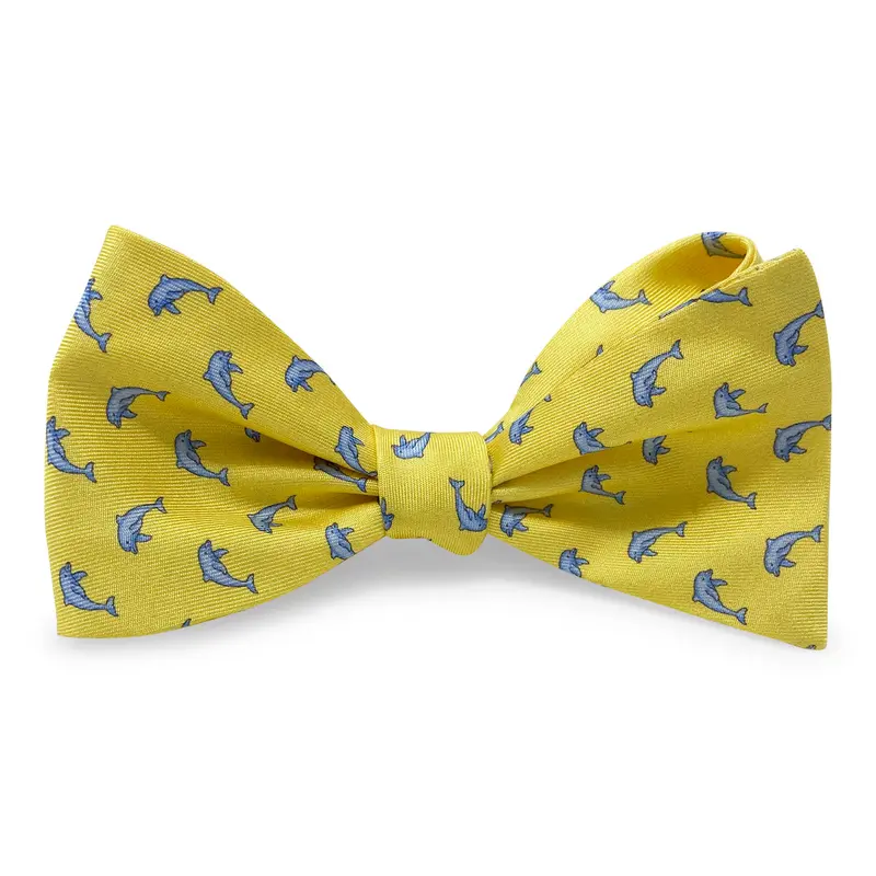 Yellow Dolphin Print Bow Tie 1
