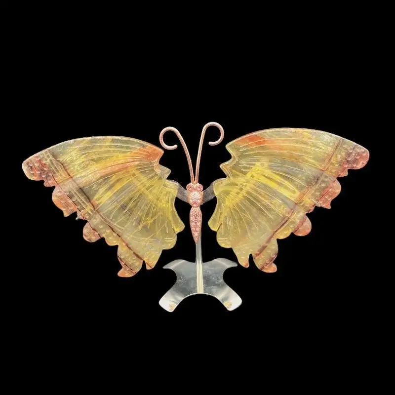 Yellow Fluorite Butterfly Specimen On Display Stand 1