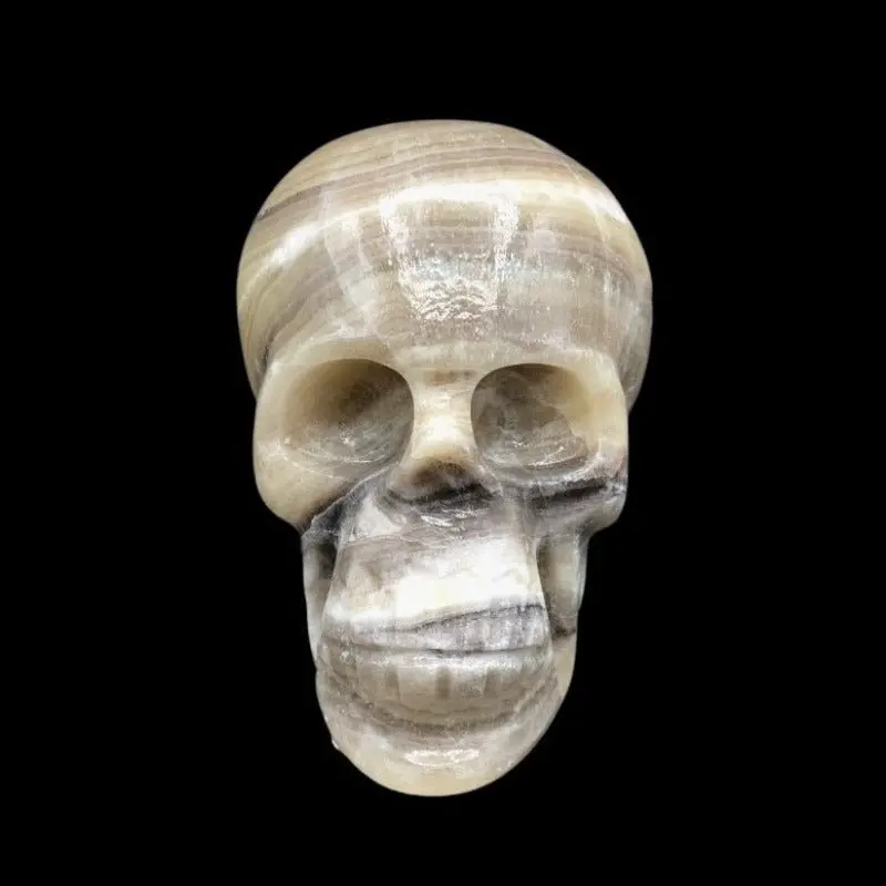 Zebra Calcite Carved Skull – Striped Energy Stone Figure 1