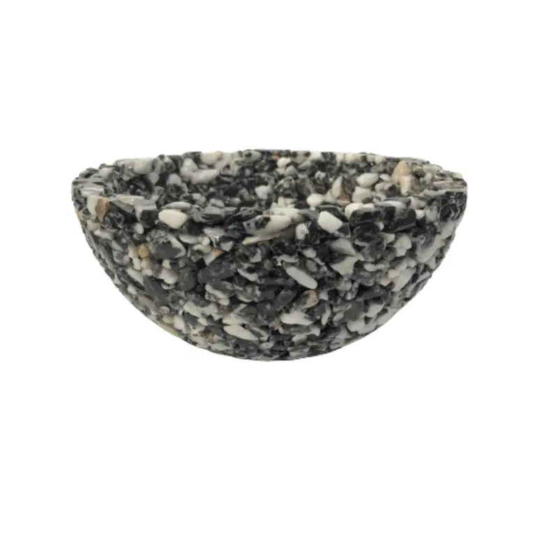 Zebra Calcite Pebble Bowl With Black-And-White Striped Pattern 1